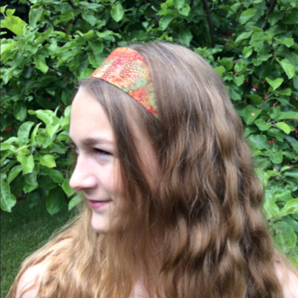 Handmade batik Fall cotton fabric burnt orange headband for ages 10 yrs+